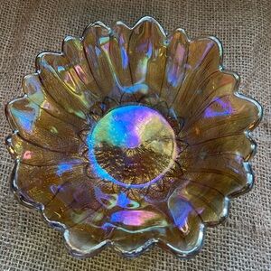 Sunflower Carnival Glass Decorative Bowl EUC 6.5” ish